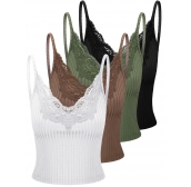 4 Pcs Women Fairy Grunge Y2K Tops Lace Patchwork Crop Tops Fairy Grunge Clothes Aesthetic Knitted Cami Tank Top for Girls (Black, White, Chocolate, Army Green, L)